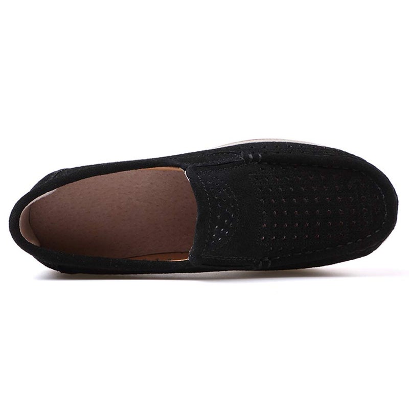 Ruiatoo Women's Platform Slip on Loafers Hollow Out Comfort Suede Moccasins Low Top Casual Shoes Black 35 - Image 4